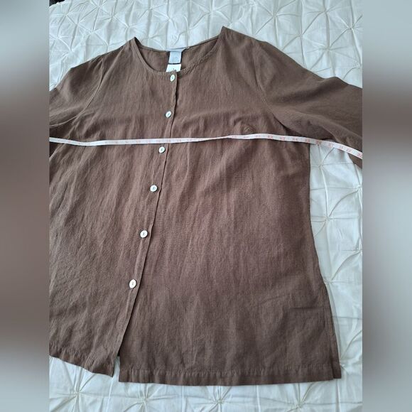 NWT Hot Cotton 1X Brown linen blend blouse top, tunic - Picture 5 of 5